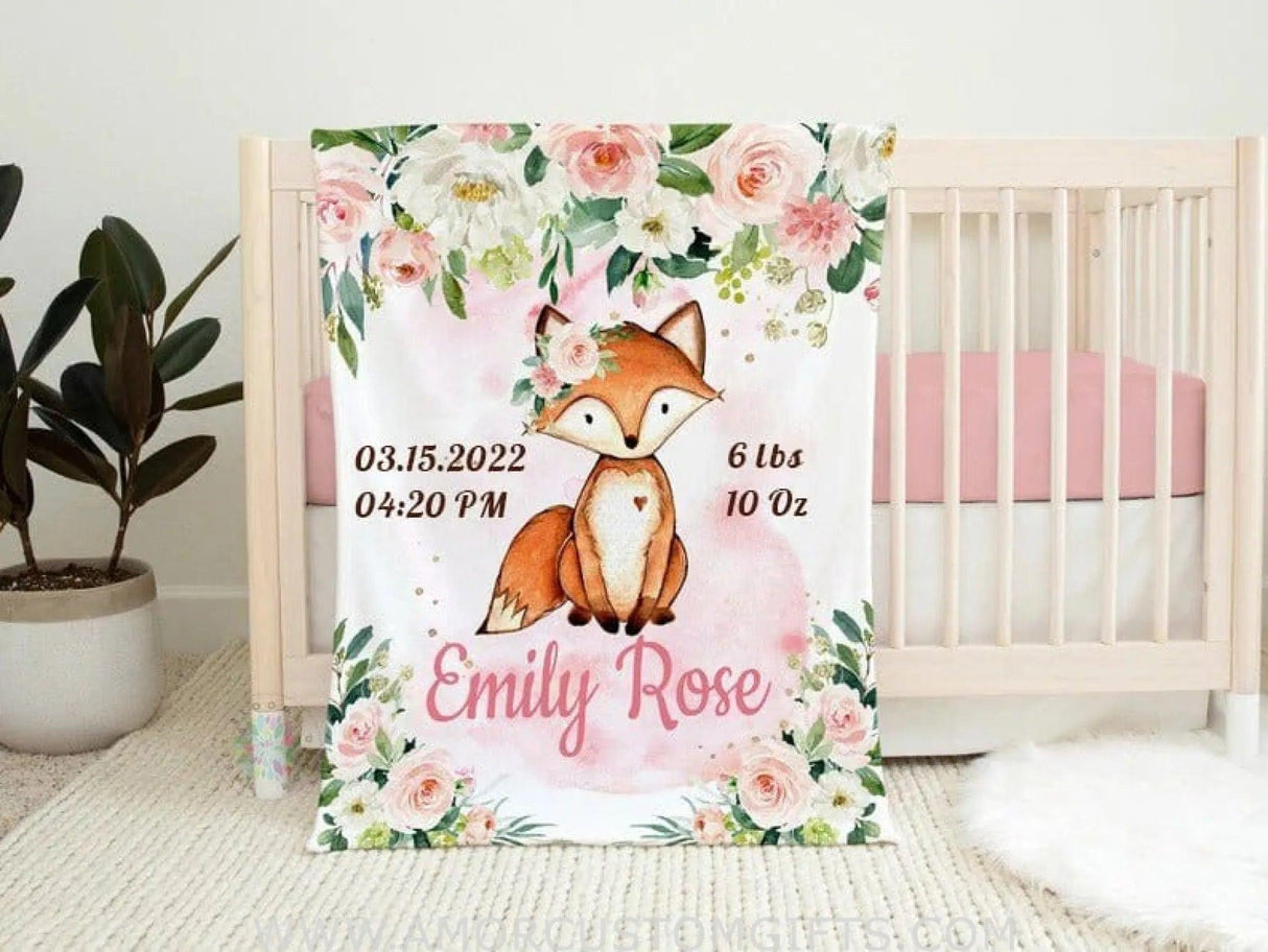 Blankets USA MADE Fox Blanket, Customized Baby Blanket for Little Girl, Gifts for Newborn Throw Blanket, Deer Blanket, Koala Blanket