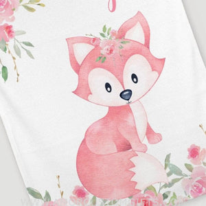 Blankets Girl Fox Personalized Blanket Girl Name Blanket, Pink Flower Fox Baby Blanket, Baby Shower Gift, Woodland Animal Blanket