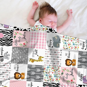 Blankets USA MADE Minky Baby Blankets, Personalized Zoo Animals Baby Blanket - Custom Cute Elephant, Giraffe blanket