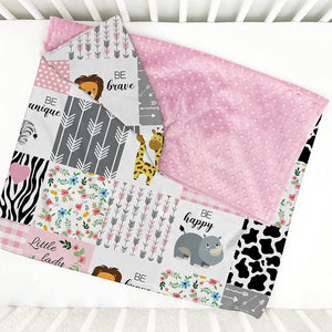 Blankets USA MADE Minky Baby Blankets, Personalized Zoo Animals Baby Blanket - Custom Cute Elephant, Giraffe blanket