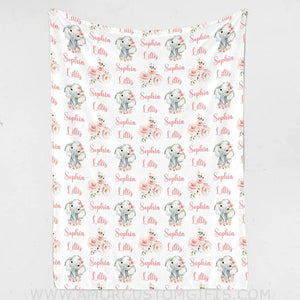 Blankets Monogrammed Baby Blanket - Personalized Baby Blanket for Girl with Name Reapeat, Custom Pink Floral Elephant Baby Blanket