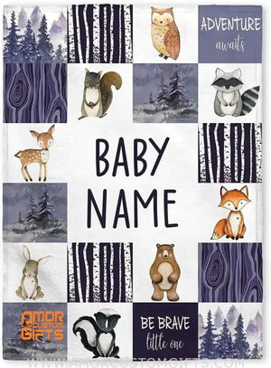 Blankets USA MADE Newborn Woodland Fleece  blanket, Personalized Baby Blankets - Best Gift for Baby