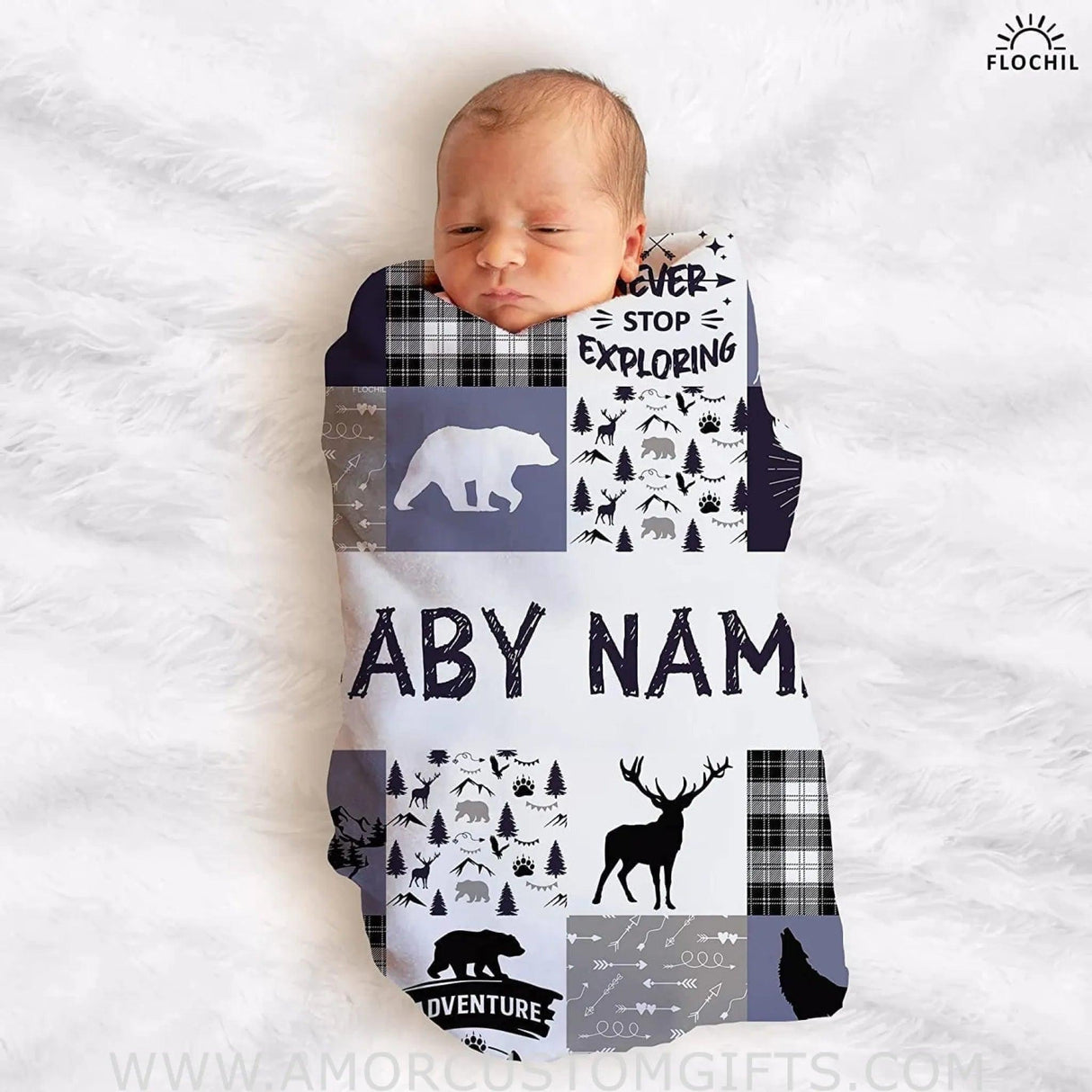 Blankets Newborn Woodland Flush Fleece blanket, Custom Baby Blanket - Baby Blanket with Name for Boys, Best Gift for Baby,