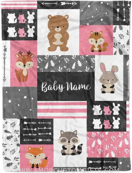 Blankets Personalized Animals Woodland Baby Blanket for Girl, Cozy Plush Fleece Blanket, Bankets for Kid