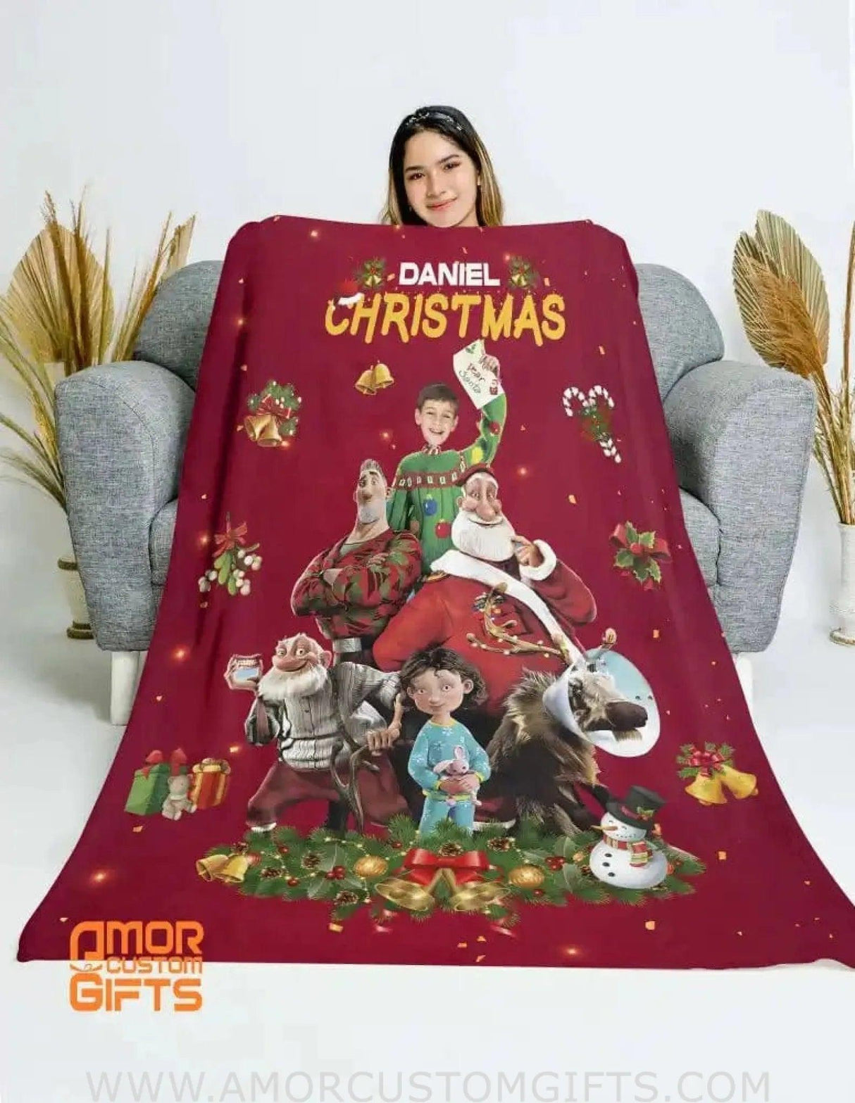 Blankets Personalized Arthur Christmas Blanket | Custom Face & Name Christmas Boy Blanket