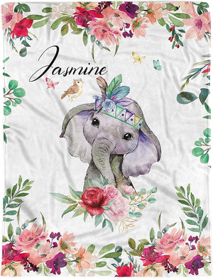 Blankets Personalized Baby Blanket, Baby Blanket with Name, Blankets for Kids Elephant Baby Blanket Floral Blanket