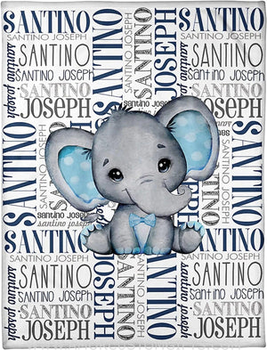 Blankets USA MADE Personalized Baby Blanket - Baby Blankets for Boys Elephant with Name - Elephant Baby Boy Blanket , Fleece, Sherpa Baby Blanket