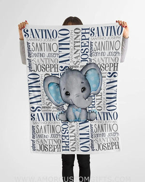 Blankets Personalized Baby Blanket - Baby Blankets for Boys Elephant with Name - Elephant Baby Boy Blanket , Fleece, Sherpa Baby Blanket