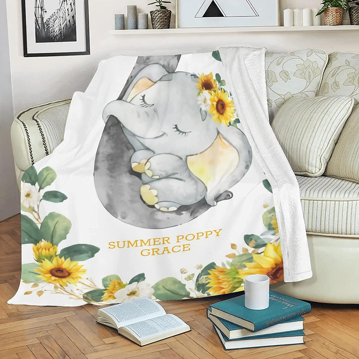 Blankets Personalized Baby Blanket, Elephant Baby Blankets for Girls Baby Boy