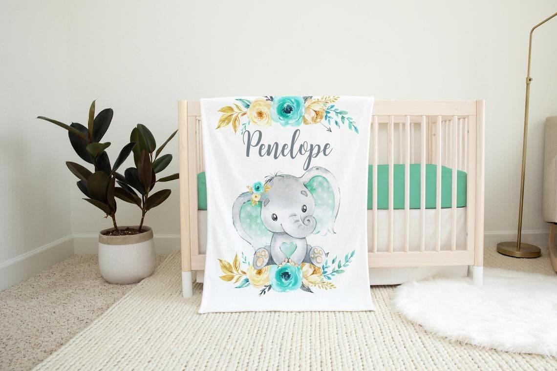 Blankets Personalized Baby Blanket, Elephant Blanket, Elephant Crib Bedding, Elephant Nursery Theme, Newborn Blanket