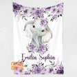 Blankets Personalized Baby Blanket Personalized Baby Blanket for Girl with Name, Baby Girl Blanket, Purple Floral Elephant Blanket,  30x40 50x60 60x80