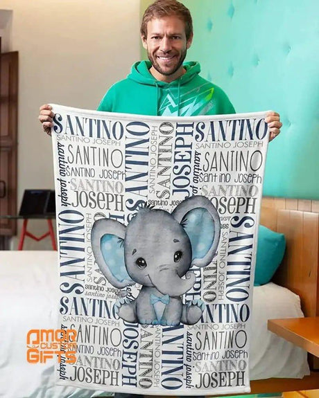 Blankets Personalized Baby Blanket Personalized Baby Blankets for Boys Elephant with Name - Elephant Baby Boy Blanket , Fleece, Sherpa Baby Blanket