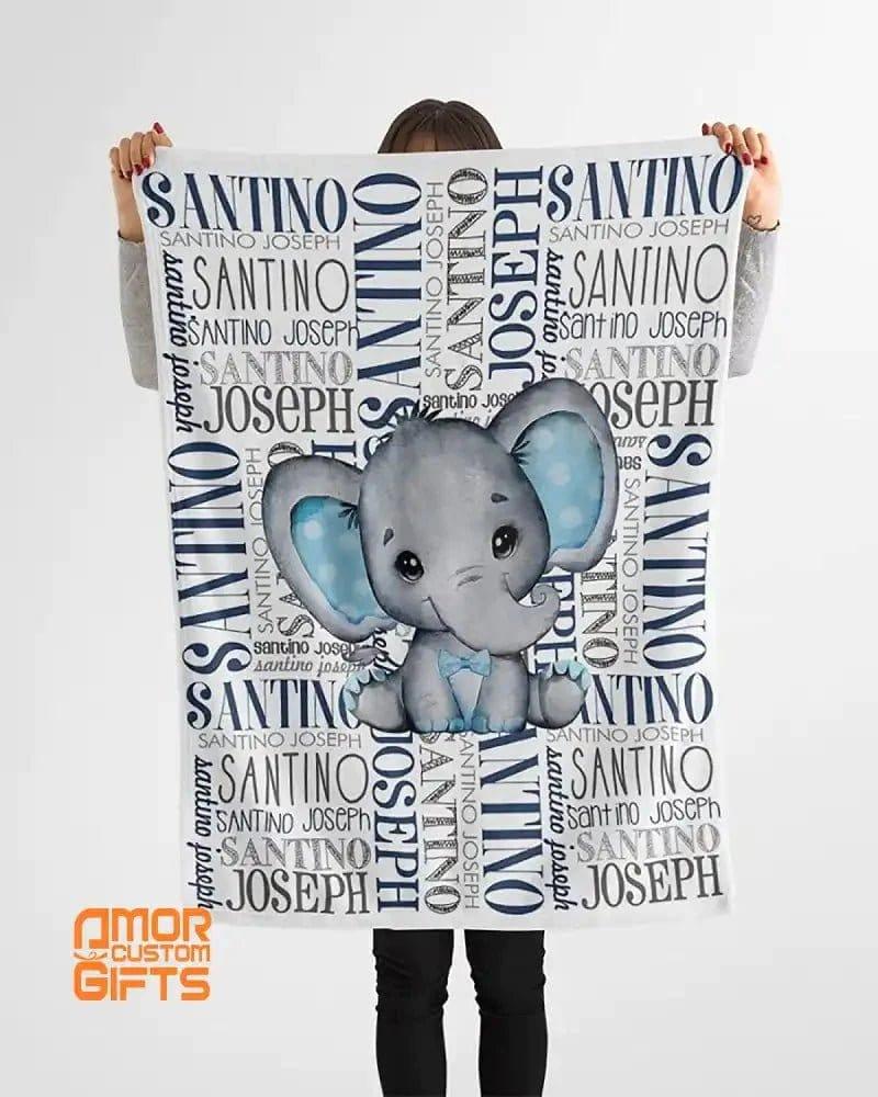 Blankets Personalized Baby Blanket Personalized Baby Blankets for Boys Elephant with Name - Elephant Baby Boy Blanket , Fleece, Sherpa Baby Blanket