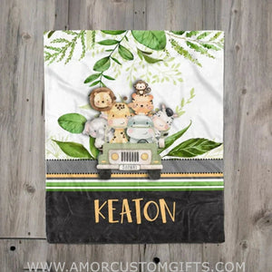 Blankets USA MADE Personalized Baby Blanket, Safari Animal Blanket, Baby Boy Name Blanket, Custom Boy Blanket, Baby Shower Gift