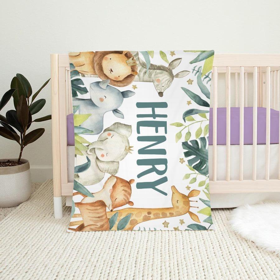 Blankets USA MADE Personalized Baby Blanket, Safari Blanket, Personalized Baby Blanket Gift, Safari Theme, Elephant Giraffe