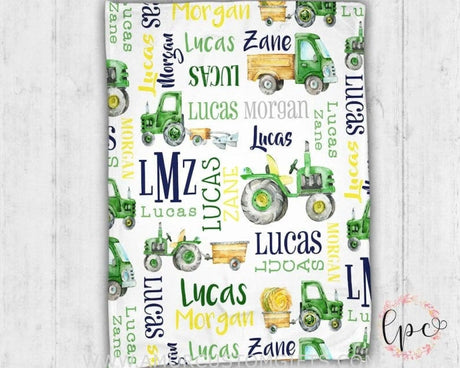 Blankets Personalized Baby Blanket - Tractor Blanket - Pattern Throw Blanket  - Farm Baby Blanket