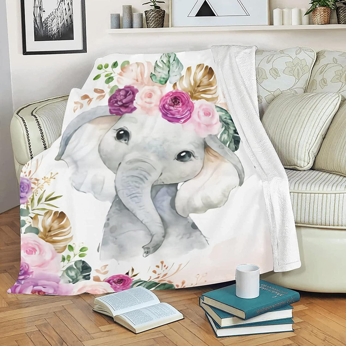 Blankets Personalized Baby Blanket with Name, Elephant Baby Blankets for Girls Baby Boy