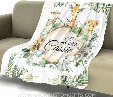 Blankets Personalized Baby Blanket with Name for Boy Girl, Blankets for Newborn Baby Kids, Customized Animals Baby Girls Blanket