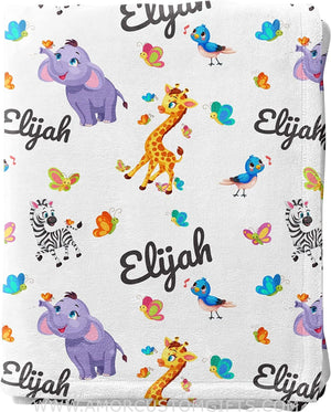 Blankets USA MADE Personalized Baby Blankets Animals: Elephant, Giraffe and Zebra - Blankets for Baby Shower, Birthday, Christmas - Baby Gifts