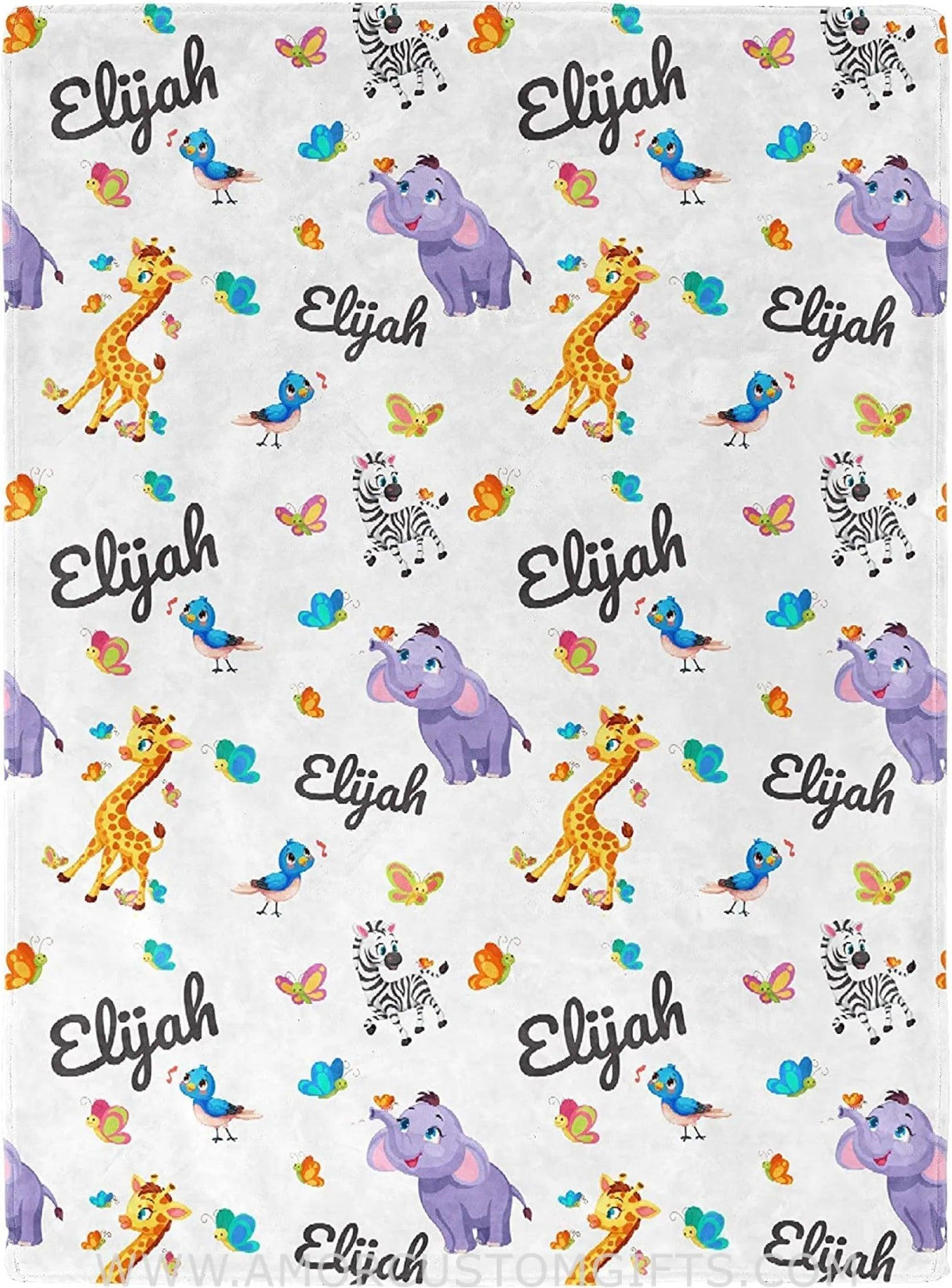 Blankets Personalized Baby Blankets Animals: Elephant, Giraffe and Zebra - Blankets for Baby Shower, Birthday, Christmas - Baby Gifts