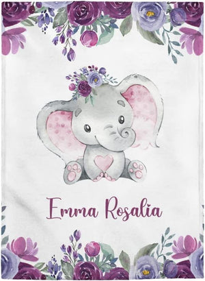 Blankets USA MADE Personalized Baby Blankets, Baby Blanket for Girls with Name, Baby Girl Gift, Fleece Sherpa Newborn Baby Elephants Best Gift for Baby