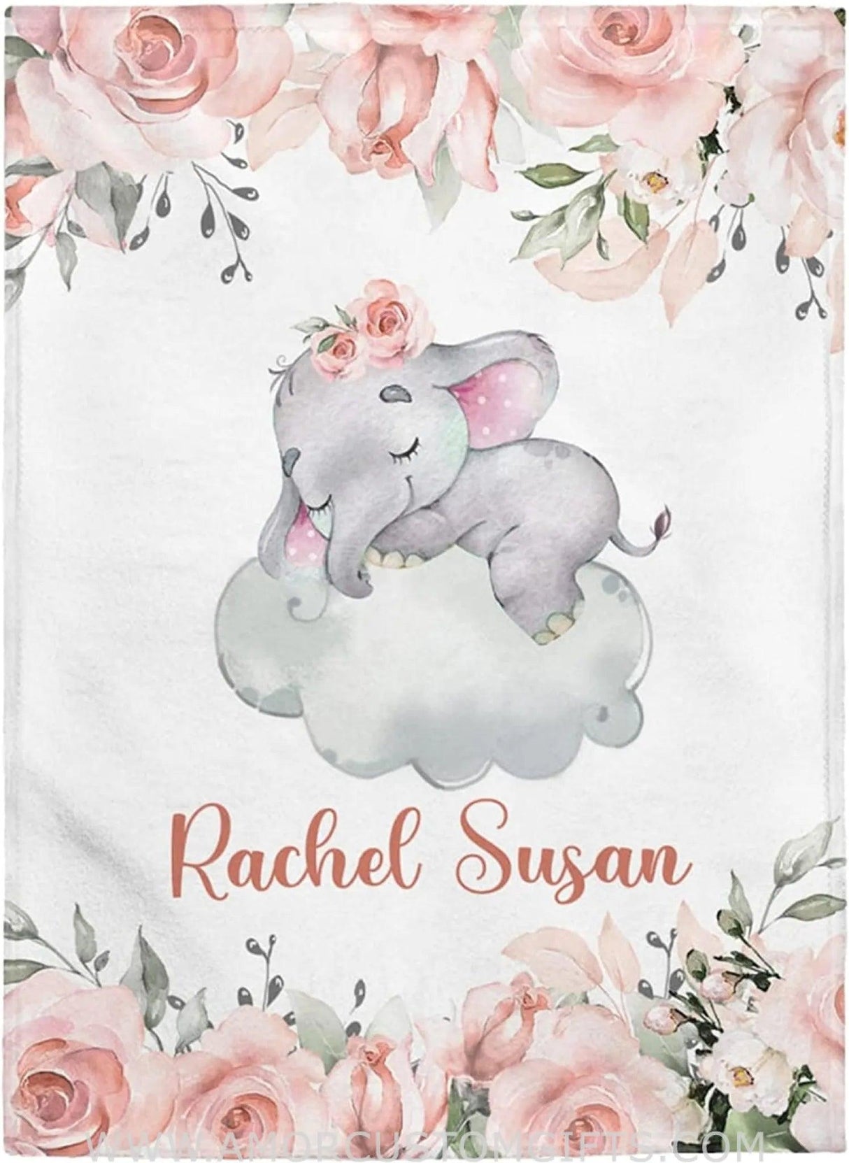 Blankets Personalized Baby Blankets, Baby Blanket for Girls with Name, Baby Girl Gift, Floral Fleece Sherpa Newborn Elephants Best Gift for Baby