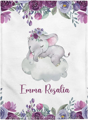 Blankets Personalized Baby Blankets, Baby Blanket for Girls with Name, Baby Girl Gift, Floral Fleece Sherpa Newborn Elephants Best Gift for Baby