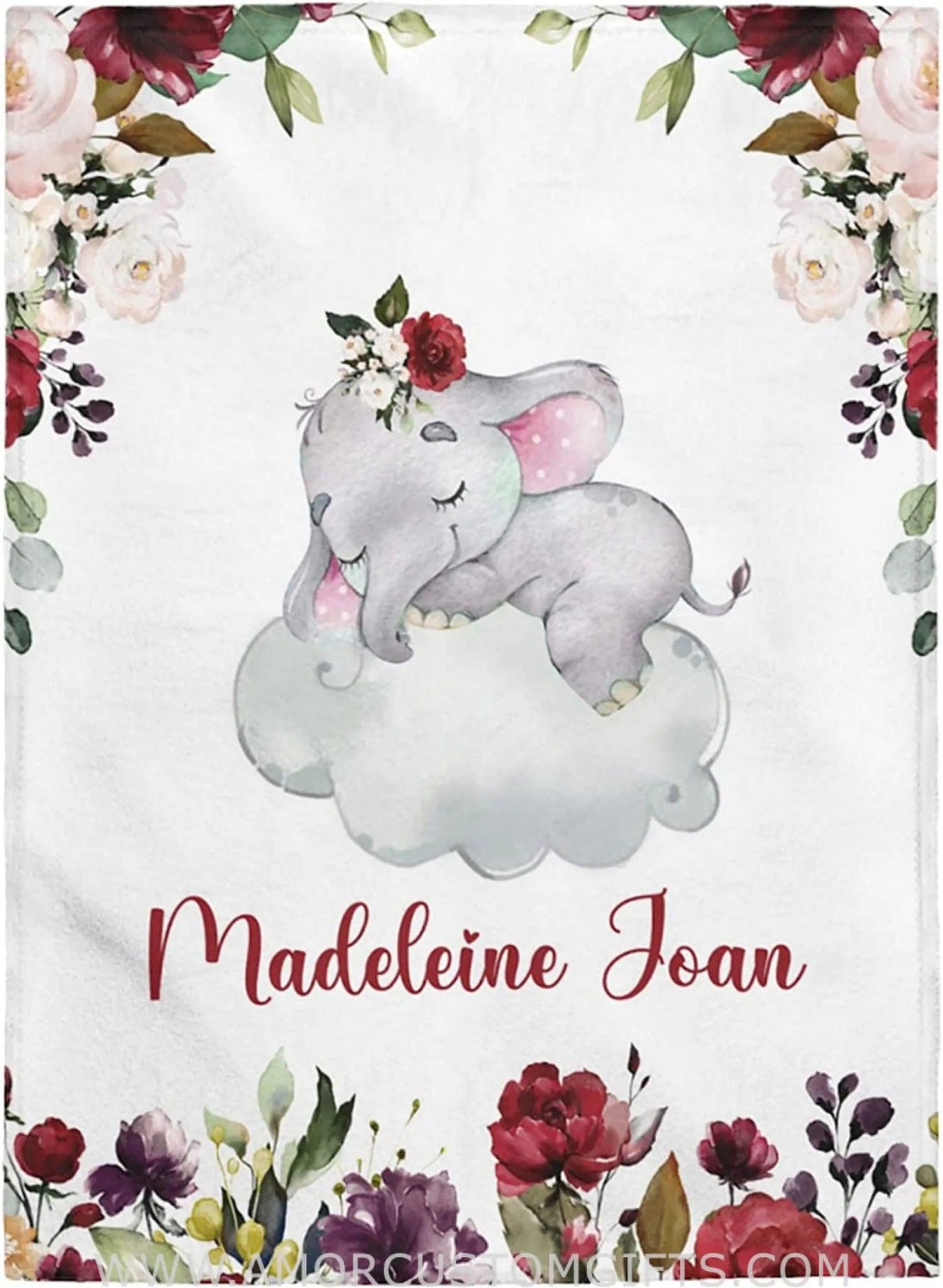 Blankets Personalized Baby Blankets, Baby Blanket for Girls with Name, Baby Girl Gift, Floral Fleece Sherpa Newborn Elephants Best Gift for Baby