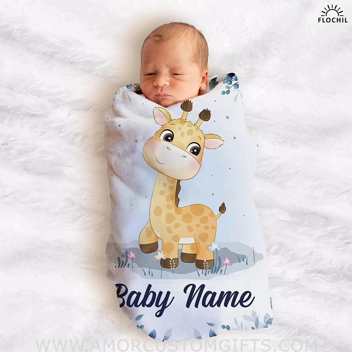 Blankets USA MADE Personalized Baby Blankets - Baby Blanket with Name for Boys, Best Gift for Baby, Newborn Giraffe Flush Fleece blanket