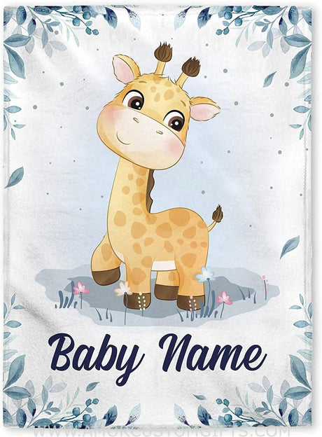 Blankets USA MADE Personalized Baby Blankets - Baby Blanket with Name for Boys, Best Gift for Baby, Newborn Giraffe Flush Fleece blanket