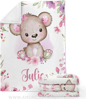 Blankets USA MADE Personalized Baby Blankets, Baby Blankets for Girls - Bear Baby Blanket, Best Gift for Baby, Newborn