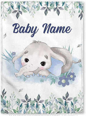 Blankets Personalized Baby Blankets, Custom Baby Blanket - Baby Blanket with Name for Boys, Best Gift for Baby, Newborn Elephants Flush Fleece