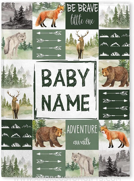 Blankets Personalized Baby Blankets, Custom Baby Blanket, Best Gift for Baby, Newborn Woodland Flush Fleece blanket