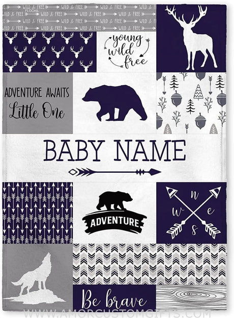 Blankets Personalized Baby Blankets, Custom Baby Blanket, Newborn Woodland Flush Fleece blanket