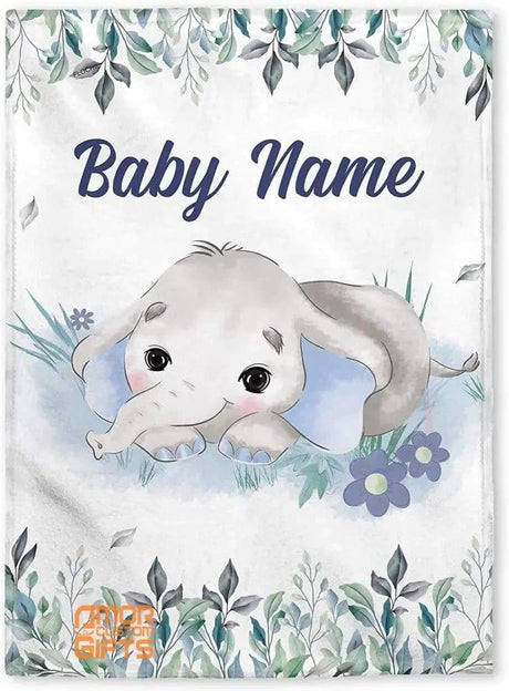 Blankets Personalized Baby Blankets, Custom Baby Blanket Personalized Baby Blanket with Name for Boys, Best Gift for Baby, Newborn Elephants Flush Fleece