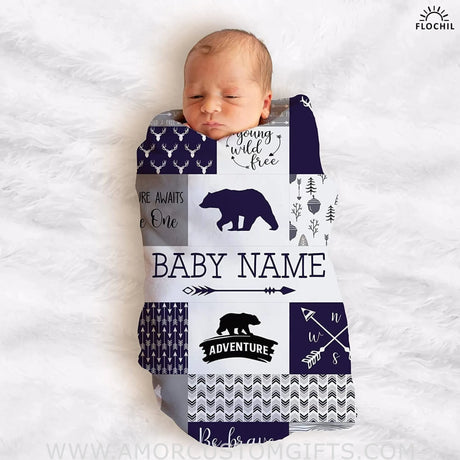 Blankets Personalized Baby Blankets, Custom Baby Blanket, Newborn Woodland Flush Fleece blanket