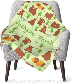 Blankets Personalized Baby Blankets, Customized Woodland bear Baby Boys Blanket with Name