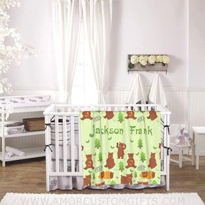 Blankets Personalized Baby Blankets, Customized Woodland bear Baby Boys Blanket with Name