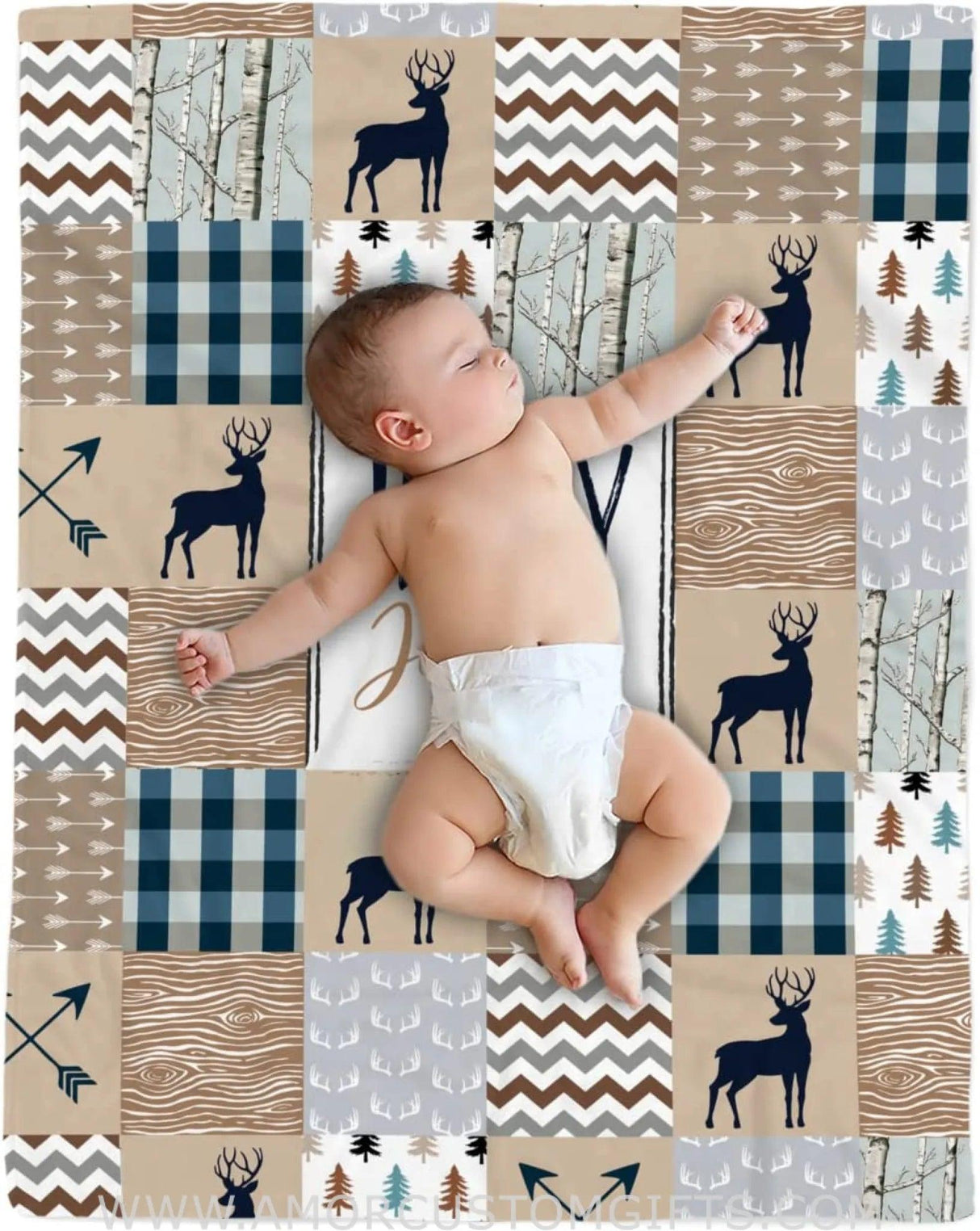 Blankets Personalized Baby Blankets Deer, Square Brown Deer Blanket Baby, Baby Boy Deer Blanket, Deer Blankets for Babies