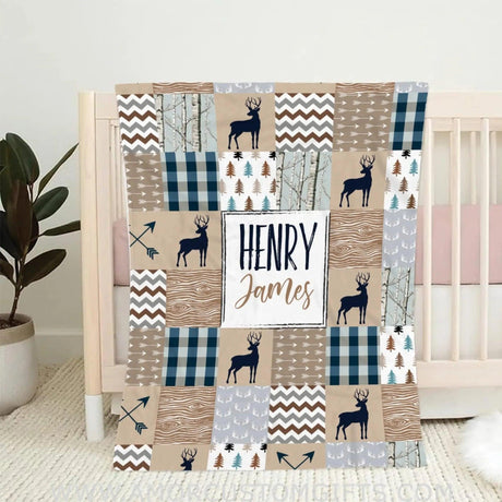 Blankets Personalized Baby Blankets Deer, Square Brown Deer Blanket Baby, Baby Boy Deer Blanket, Deer Blankets for Babies