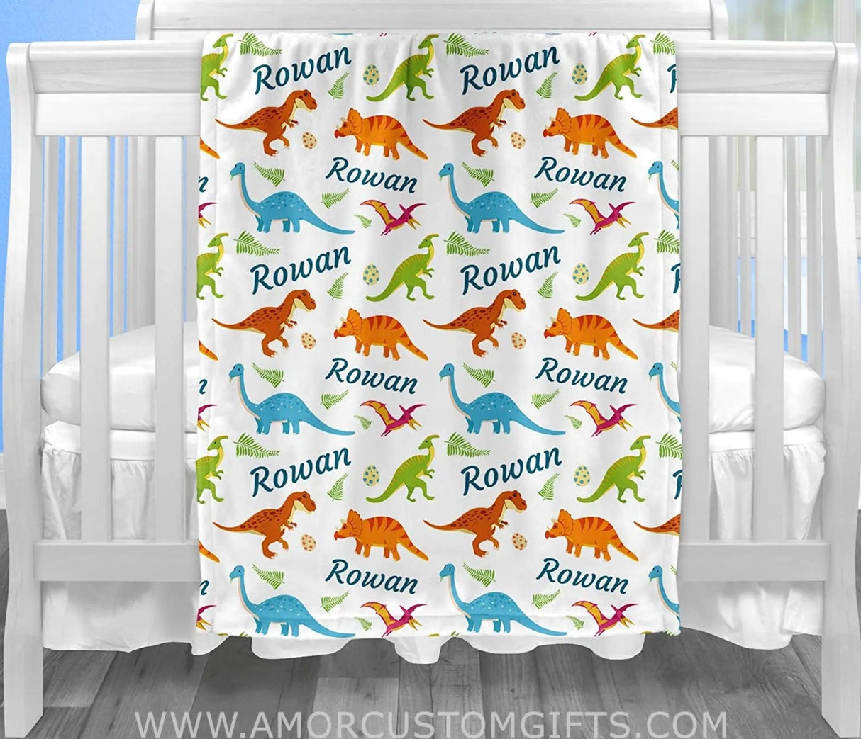 Blankets USA MADE Personalized Baby Blankets for Boys Dinosaurs, Blankets for Baby Shower, Birthday, Christmas, New Mom