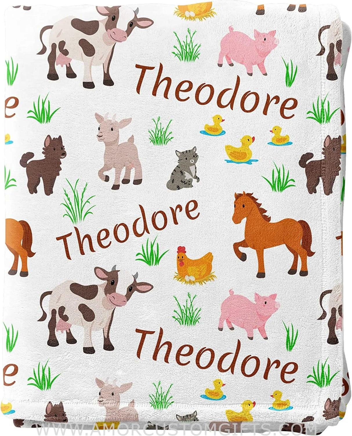 Blankets Personalized Baby Blankets for Boys & Girls with Name & Farm Animals: Cow, Horse, Pig, Goat