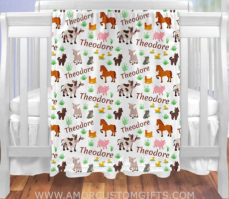 Blankets Personalized Baby Blankets for Boys & Girls with Name & Farm Animals: Cow, Horse, Pig, Goat