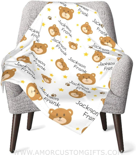 Blankets USA MADE Personalized Baby Blankets for Boys with Name, Bear Baby Boys Blanket with Name for Baby Gifts