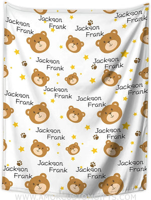 Blankets Personalized Baby Blankets for Boys with Name, Bear Baby Boys Blanket with Name for Baby Gifts