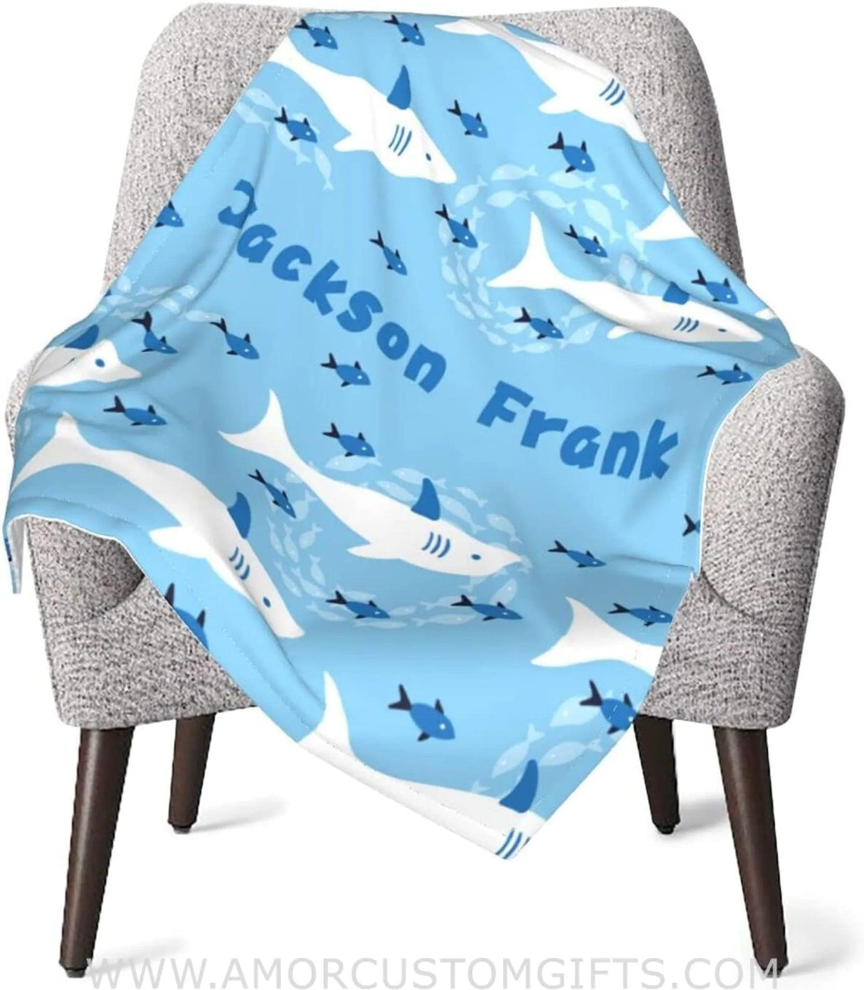 Blankets USA MADE Personalized Baby Blankets for Boys with Name, Customized Shark Baby Boys Blanket with Name for Baby Gifts