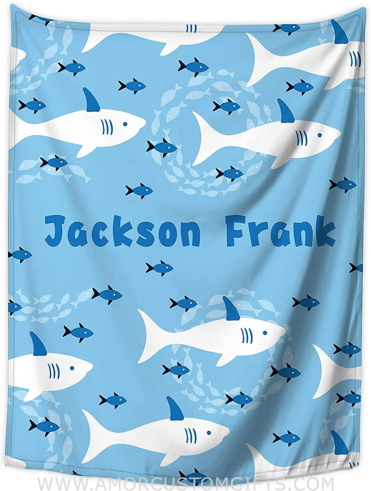 Blankets USA MADE Personalized Baby Blankets for Boys with Name, Customized Shark Baby Boys Blanket with Name for Baby Gifts