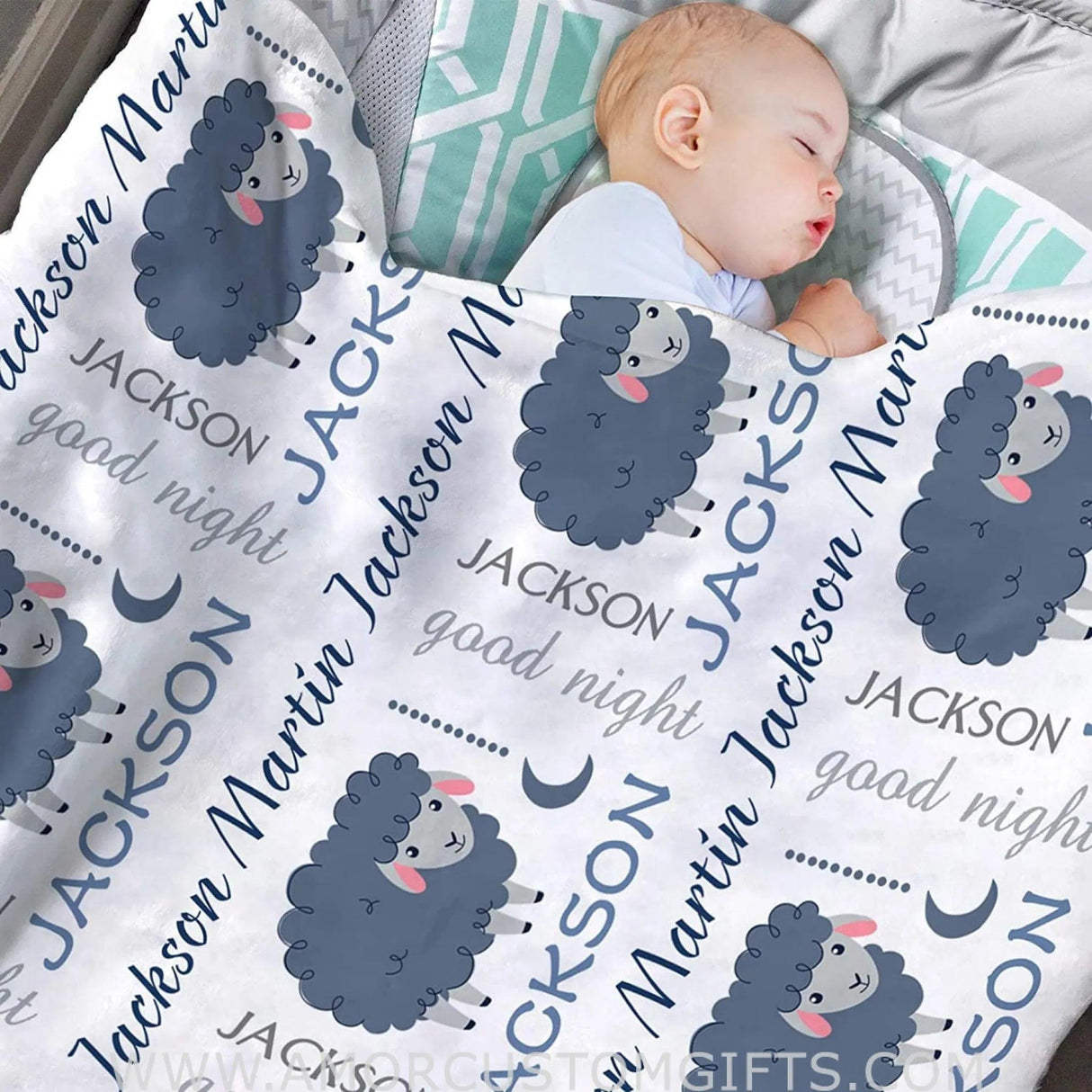 Blankets USA MADE Personalized Baby Blankets for Boys with Name, Customized Sheep Baby Boys Blanket with Name for Baby Gifts Items