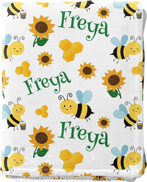 Blankets Personalized Baby Blankets for Girls & Boys with Name and Bees