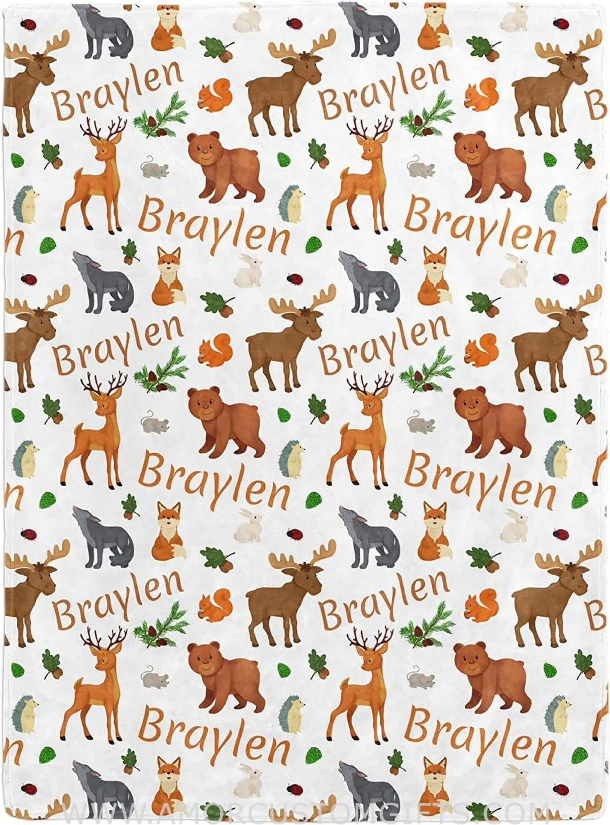 Blankets Personalized Baby Blankets for Girls & Boys, Woodland Animals Fox, Deer, Moose, Bear - Custom Blankets for Baby Shower